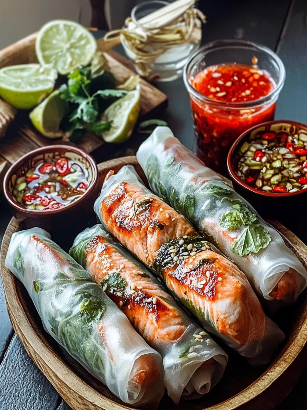 Vietnamese Baked Salmon Spring Rolls