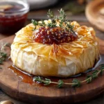 Decadent French Phyllo-Wrapped Brie with Sweet Toppings 3 French Phyllo-Wrapped Brie (Brie en Croute with Fig Jam, Hot Honey, or Apricot Jam)