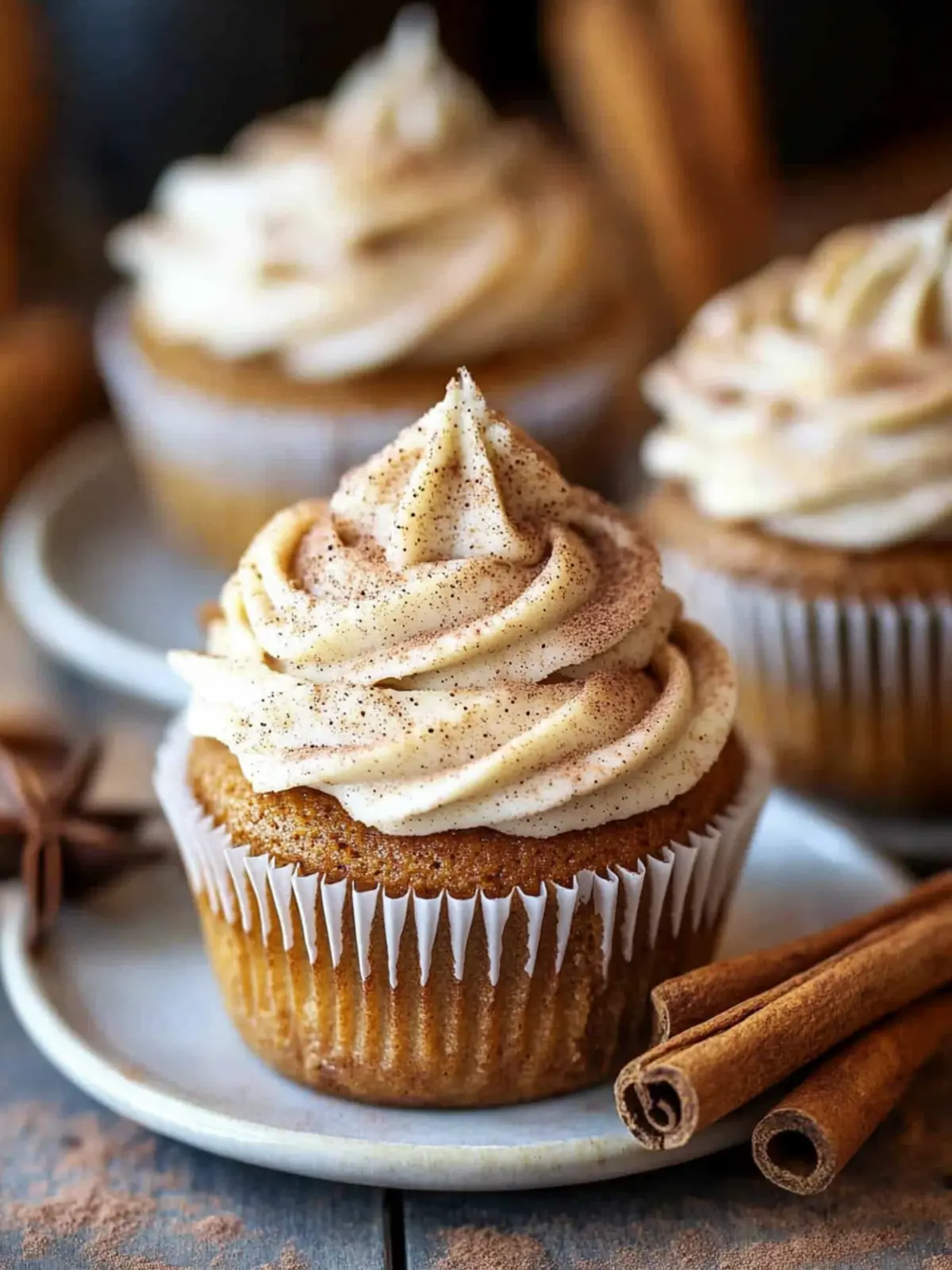 Vanilla Chai Pumpkin Latte Cupcakes with Cinnamon Brown Sugar Frosting