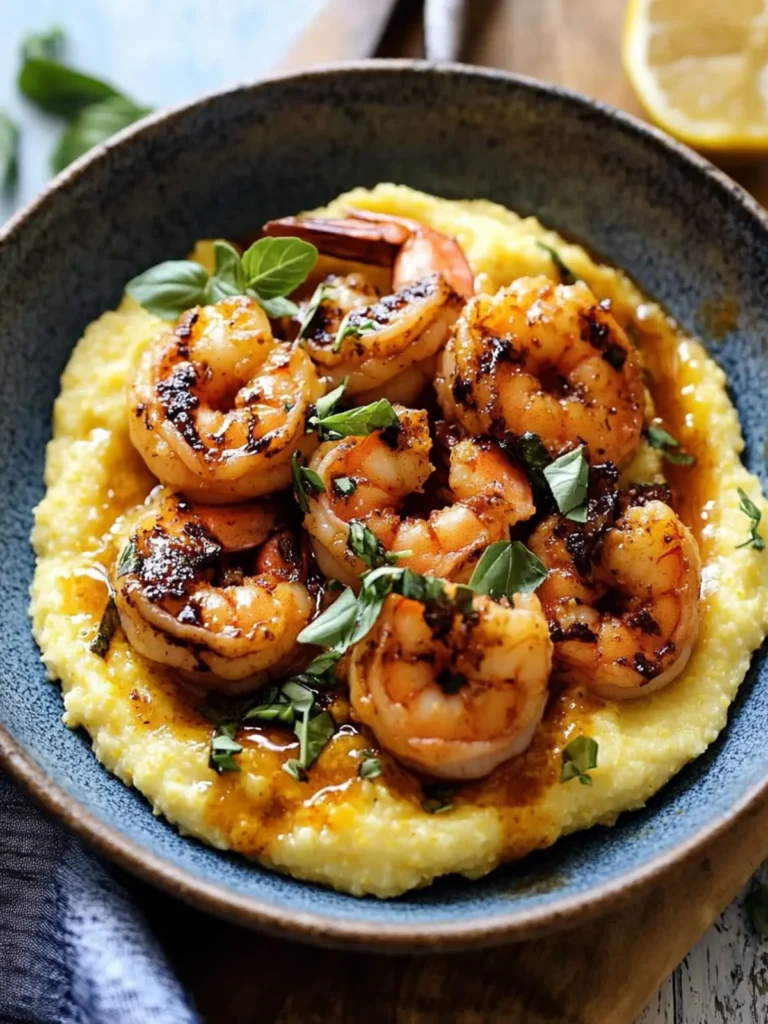 hot honey shrimp with cheddar polenta