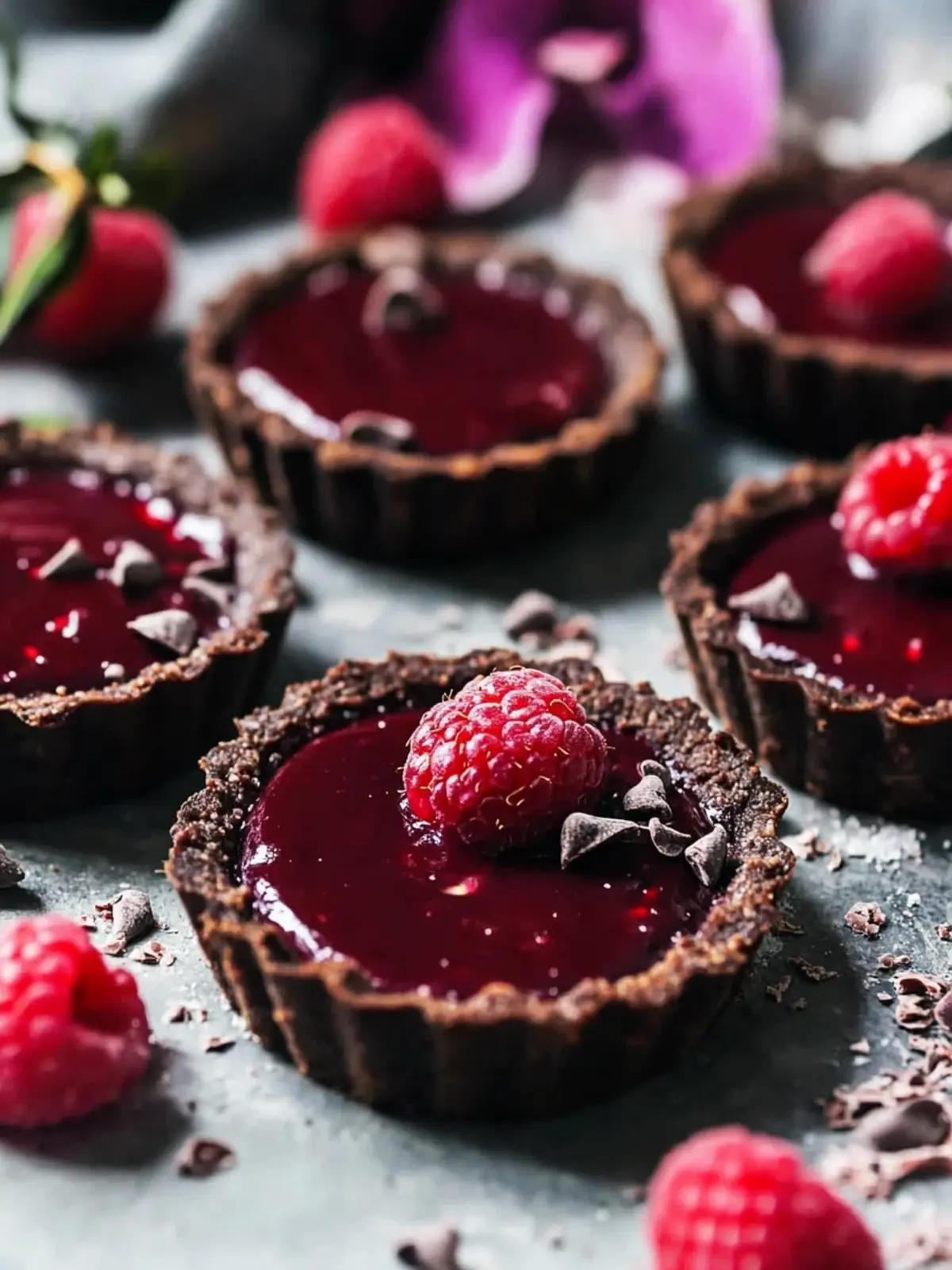 Raspberry Hibiscus Chocolate Tarts (grain-free & vegan)