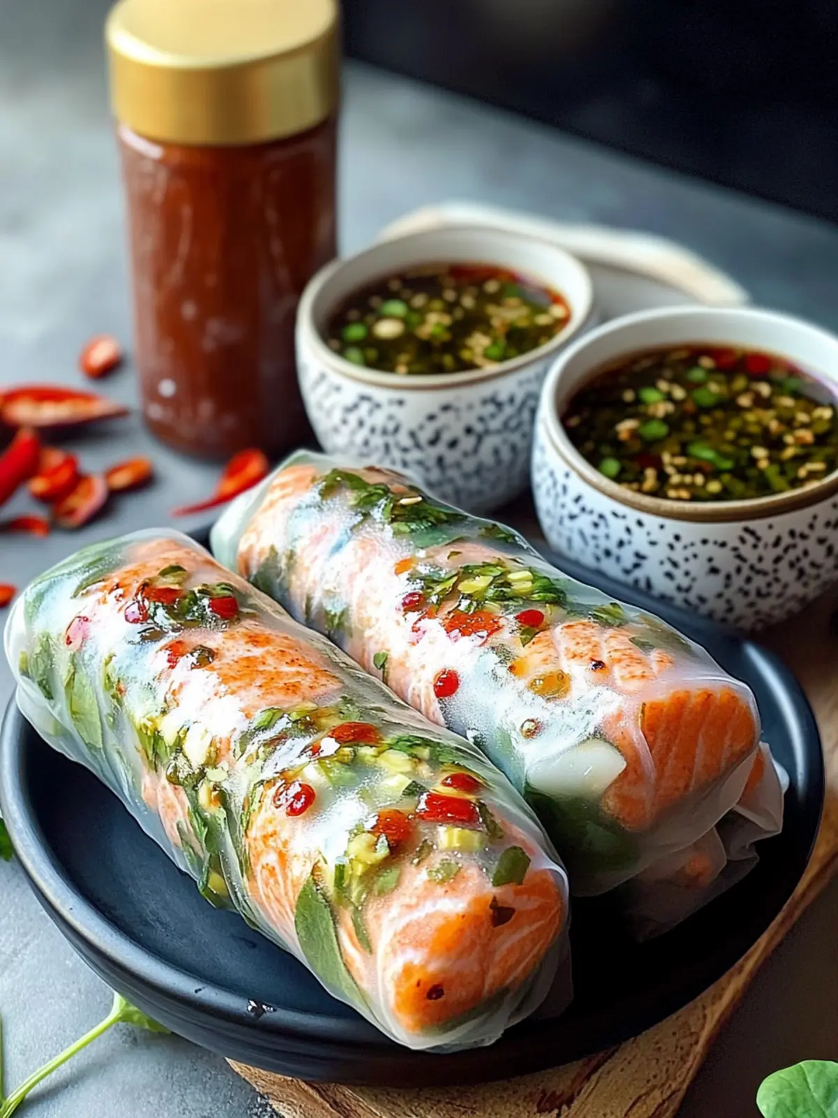 Vietnamese Baked Salmon Spring Rolls