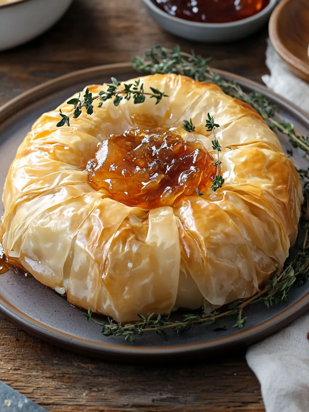 French Phyllo-Wrapped Brie (Brie en Croute with Fig Jam, Hot Honey, or Apricot Jam)