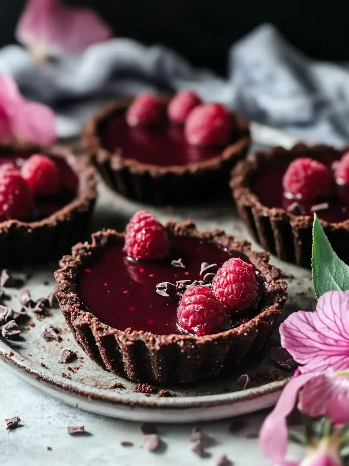 Raspberry Hibiscus Chocolate Tarts (grain-free & vegan)