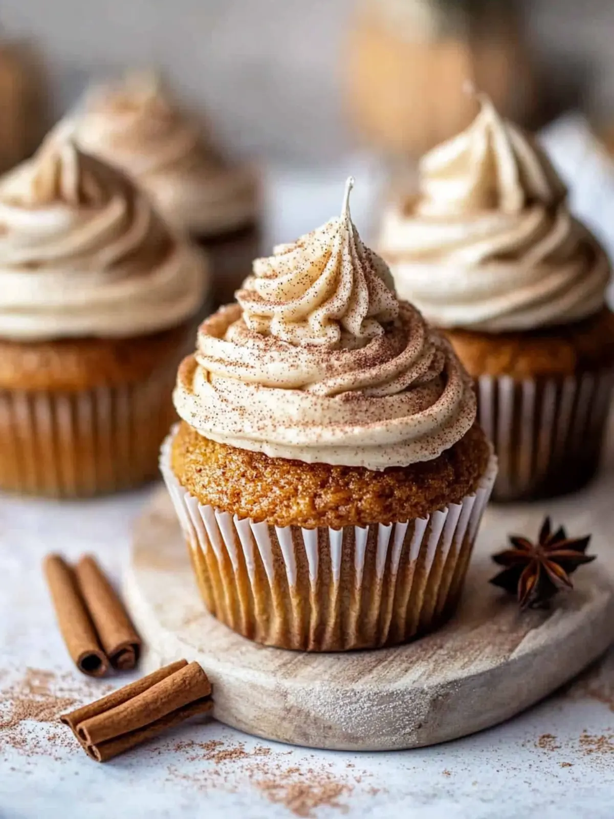 Vanilla Chai Pumpkin Latte Cupcakes with Cinnamon Brown Sugar Frosting