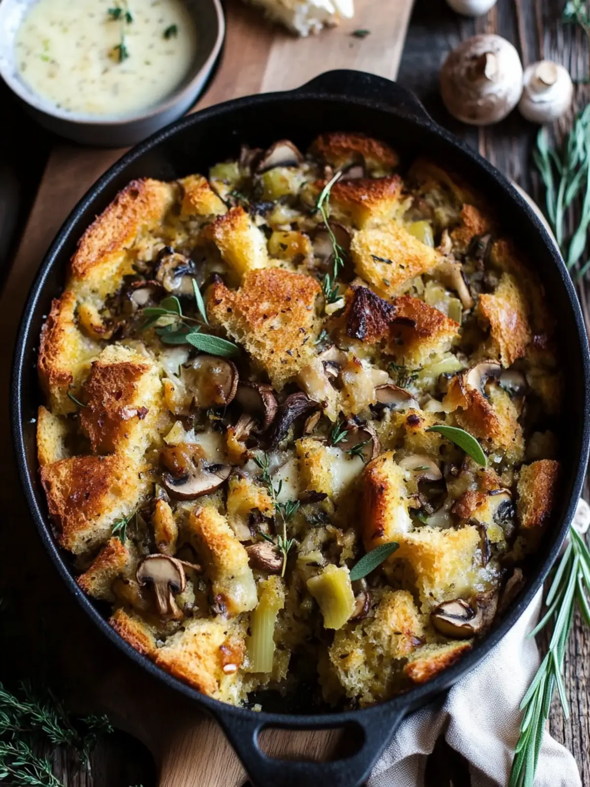 Mushroom Brioche Stuffing with Fontina & Herbs