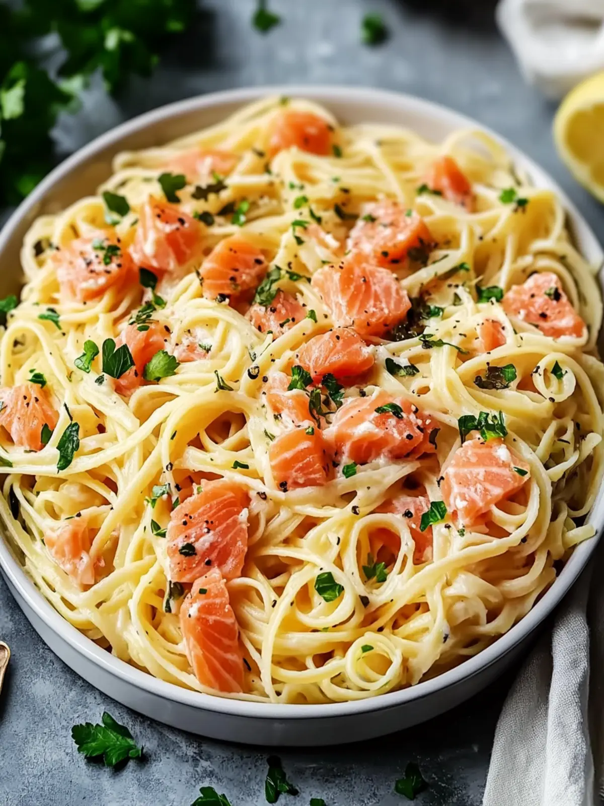 Healthier Smoked Salmon Linguine