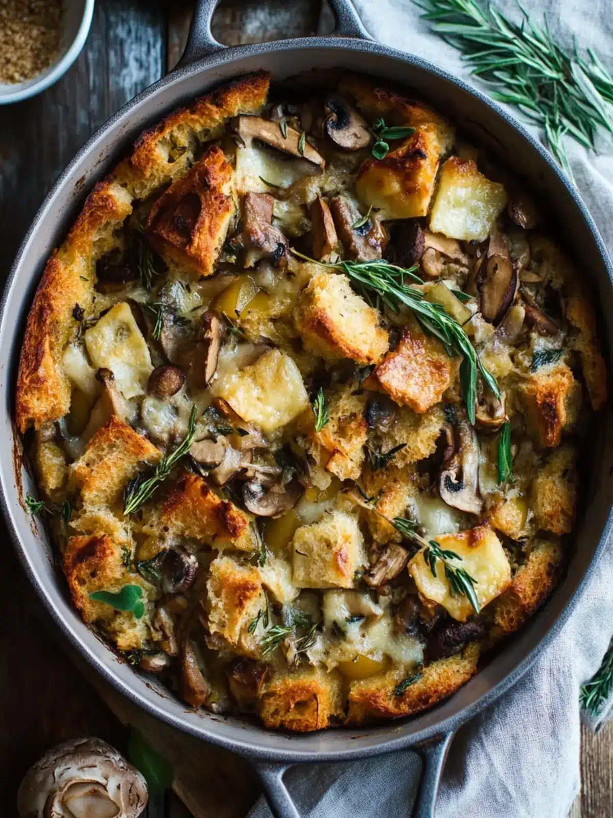 Mushroom Brioche Stuffing with Fontina & Herbs