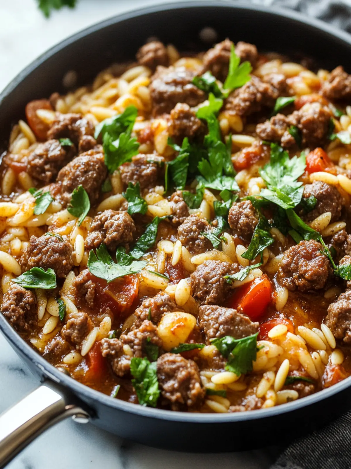 Cozy Nights, Hearty Bites: The Ultimate Ground Beef Orzo Skillet Feast