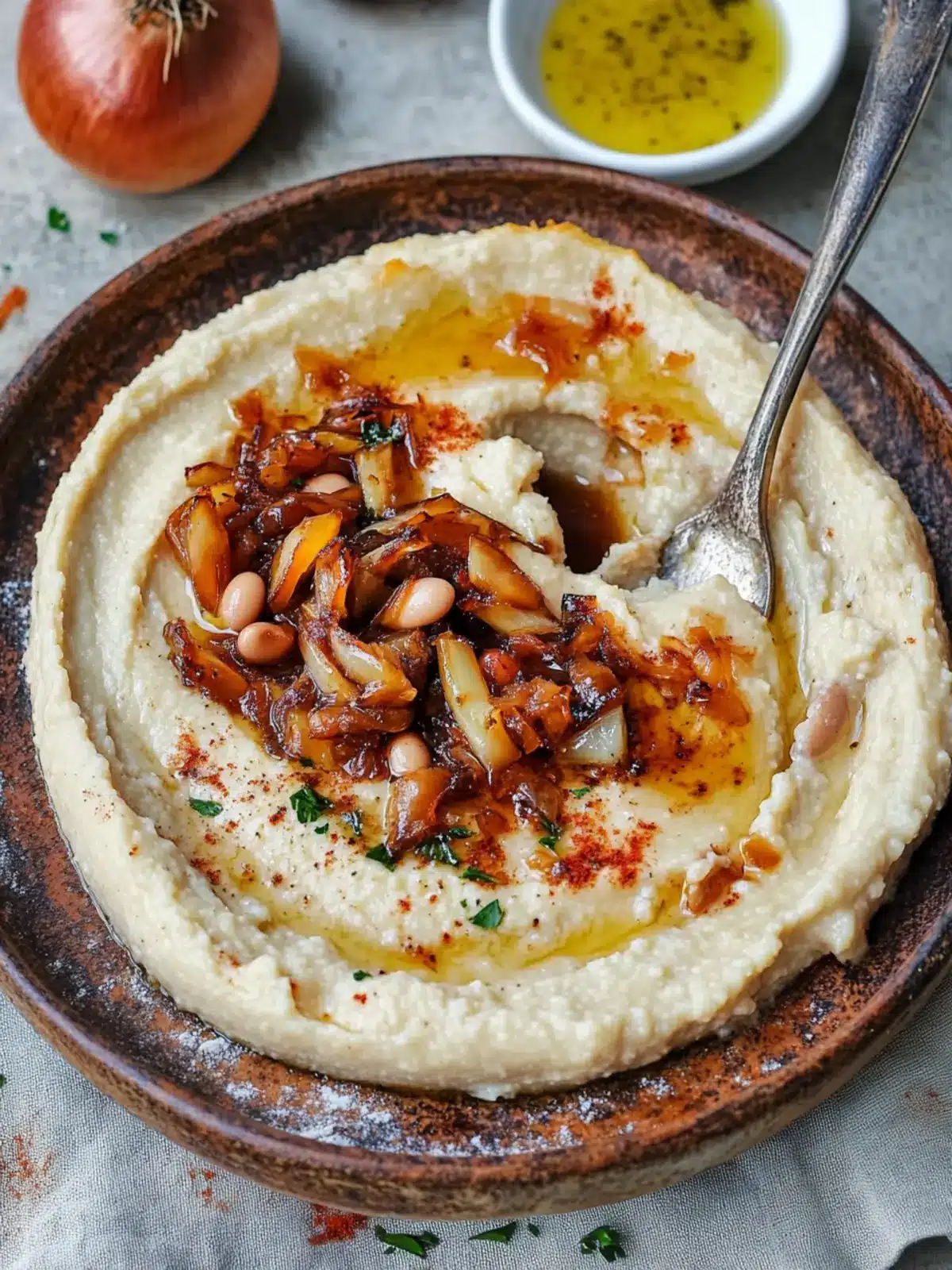 Romanian White Bean Dip with Caramelized Onions (Fasole Batuta)