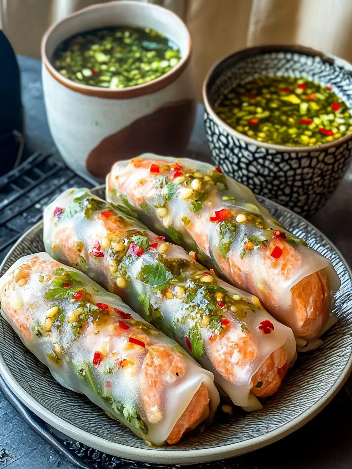 Vietnamese Baked Salmon Spring Rolls