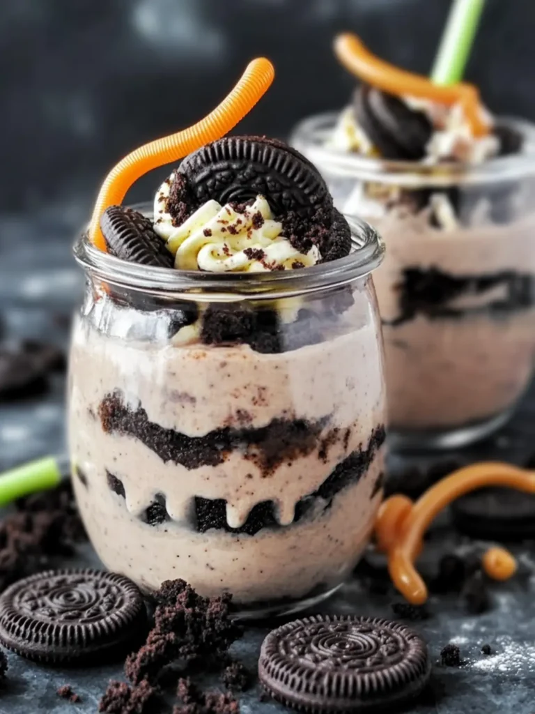 Halloween dessert met Oreo’s en snoepwormen