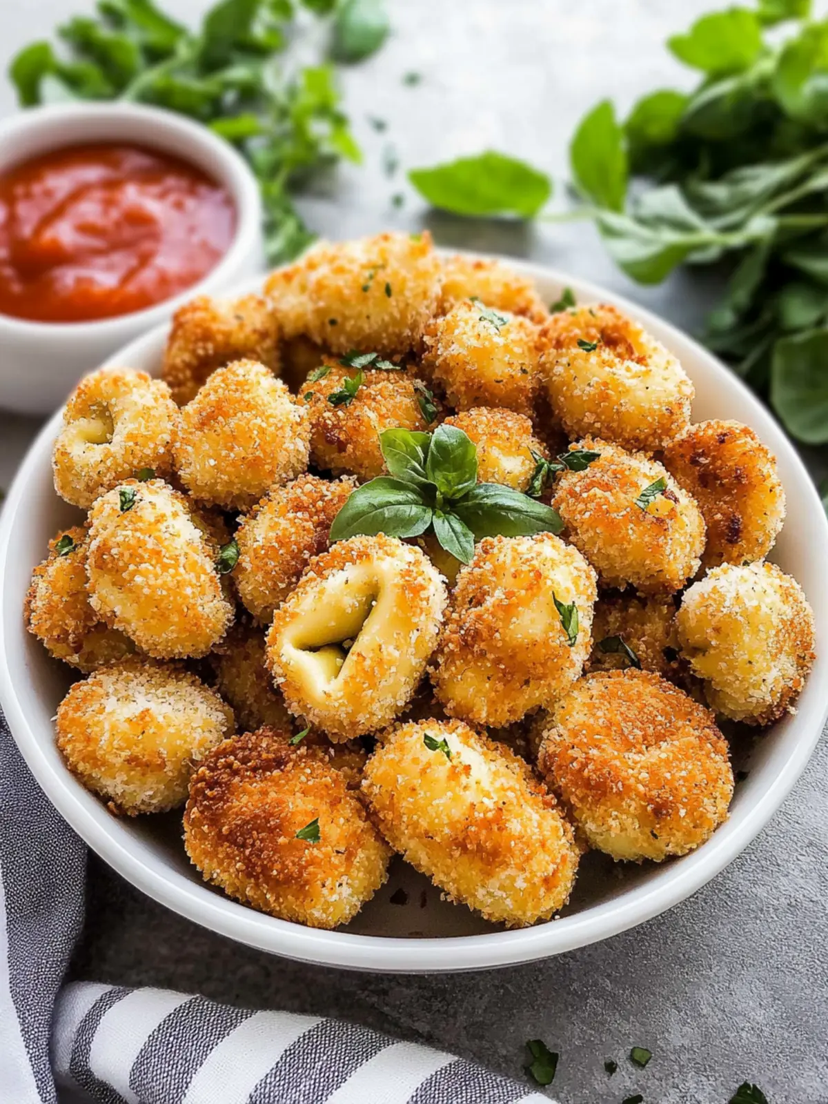 Crispy baked parmesan breaded tortellini bites