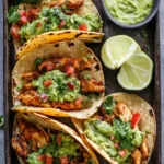 Crispy Chicken Carnitas Tacos with Avocado Cilantro Lime Sauce