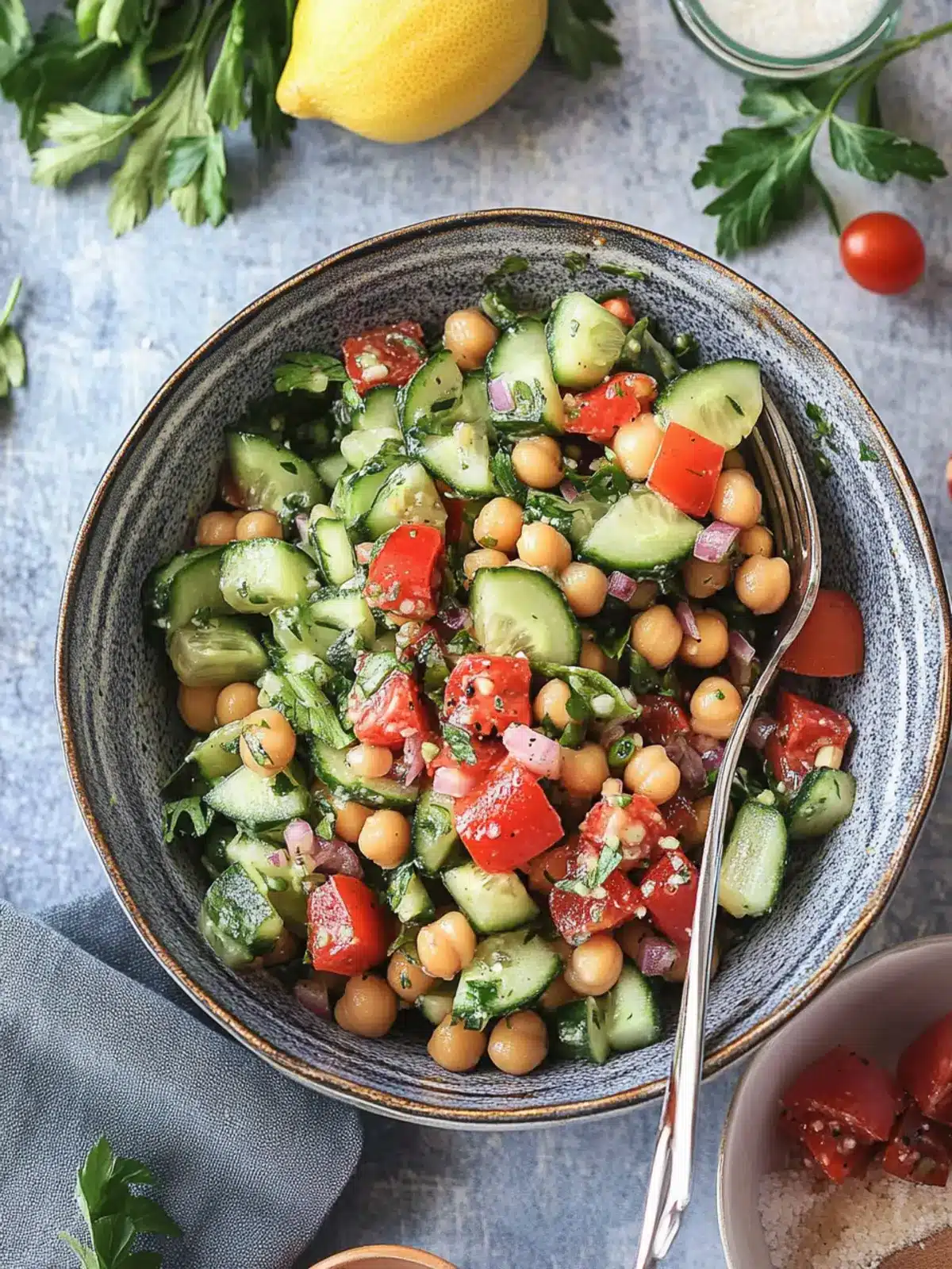 Cucumber Chickpea Salad with Balsamic Tahini Dressing