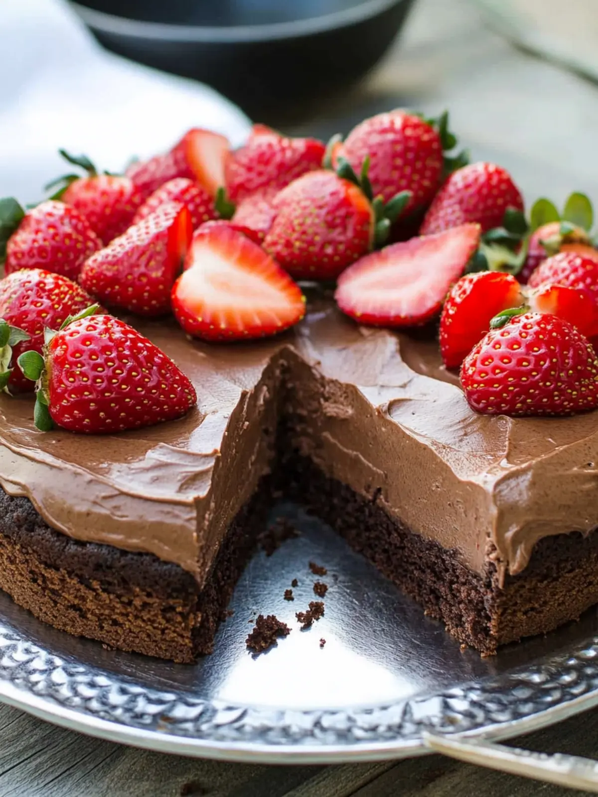 Delicious Chocolate Mousse Cake With Strawberries for Passover 3 Chocolate Mousse Cake With Strawberries (Kosher for Passover)