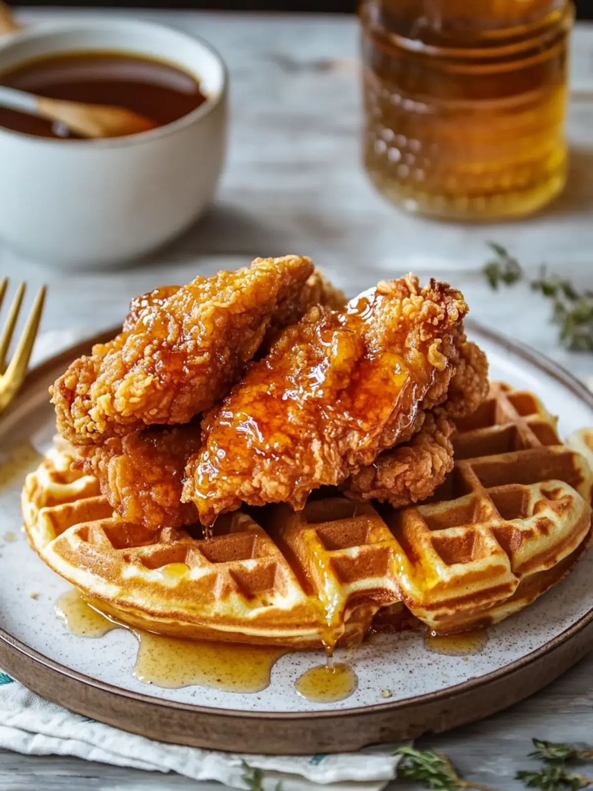 Honey Fried Chicken and Waffles