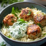Greek Turkey Meatballs with Orzo & Tzatziki (Ready in 30 mins)