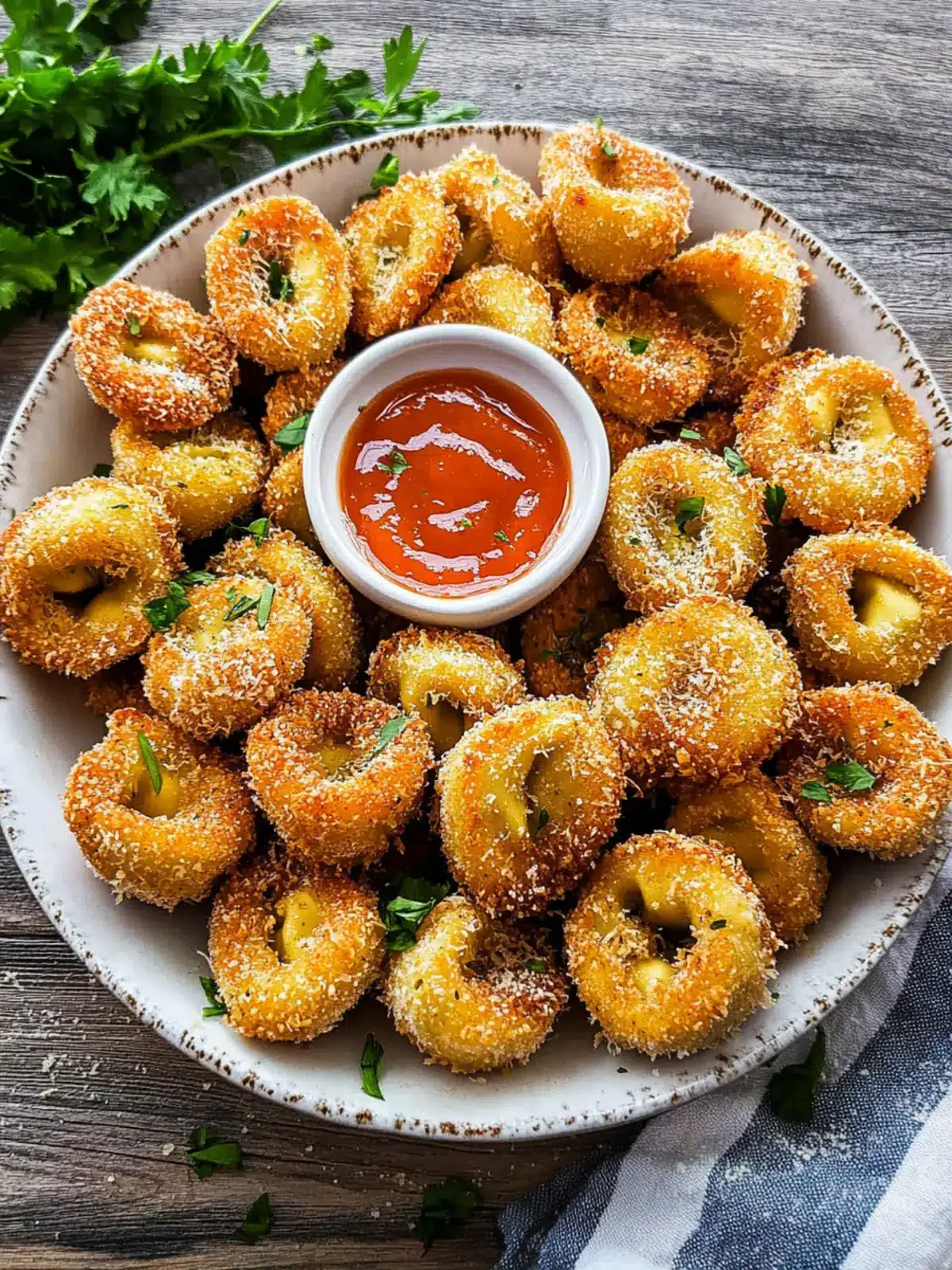 Crispy baked parmesan breaded tortellini bites