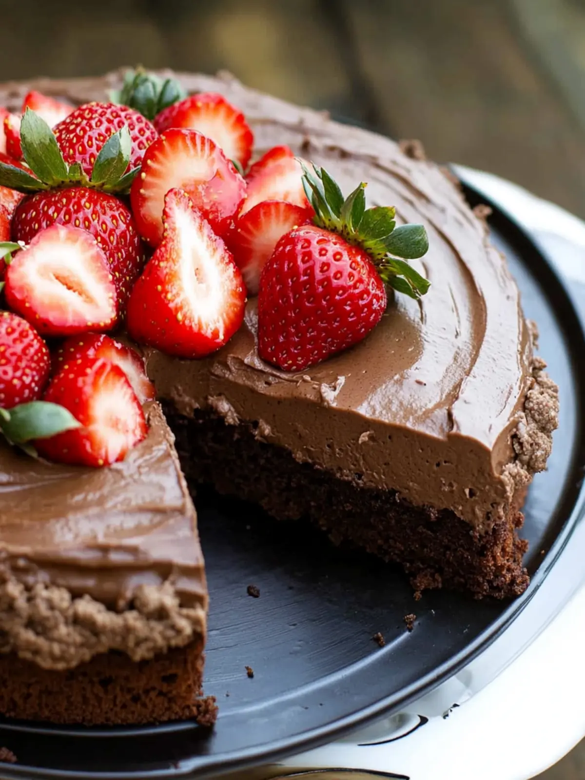 Delicious Chocolate Mousse Cake With Strawberries for Passover 5 Chocolate Mousse Cake With Strawberries (Kosher for Passover)