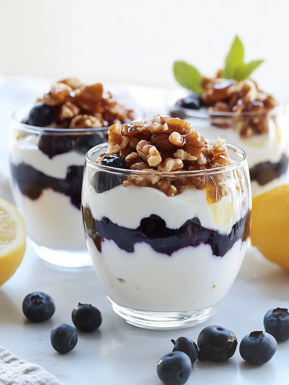 Lemon Yogurt Parfaits with Blueberries & Honey-Glazed Walnuts