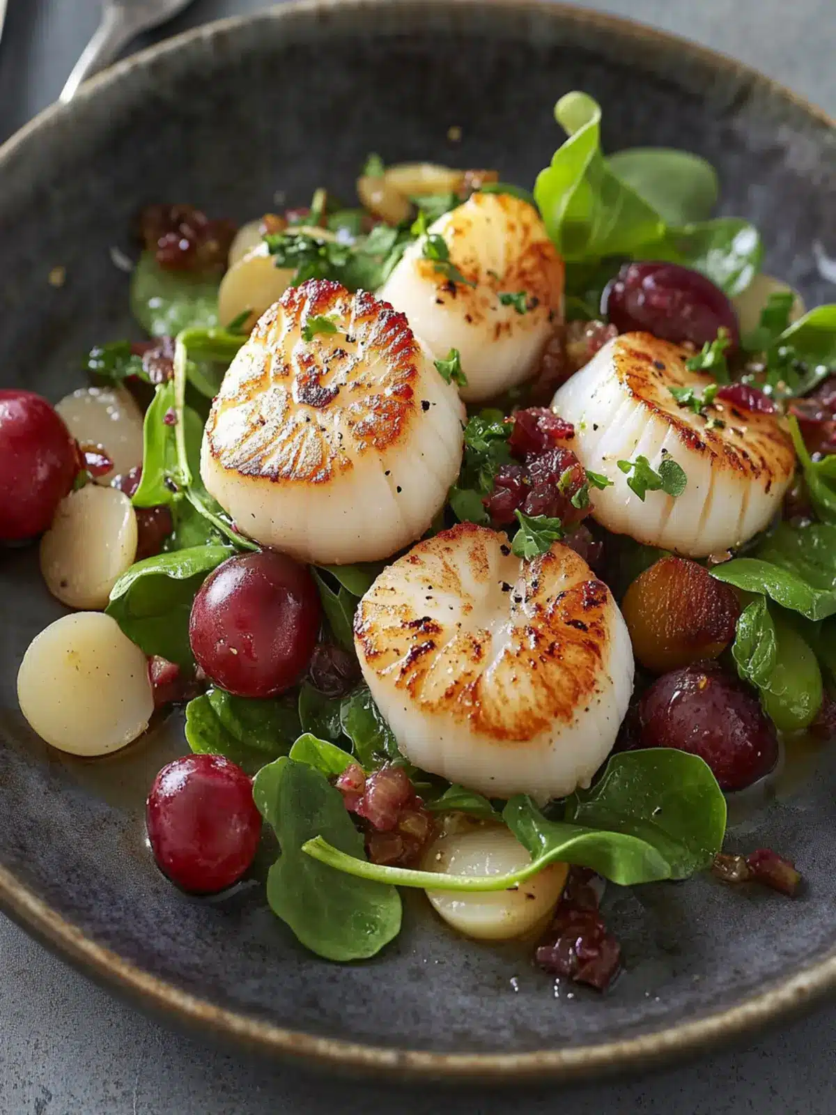 Scallops with Grapes and Watercress