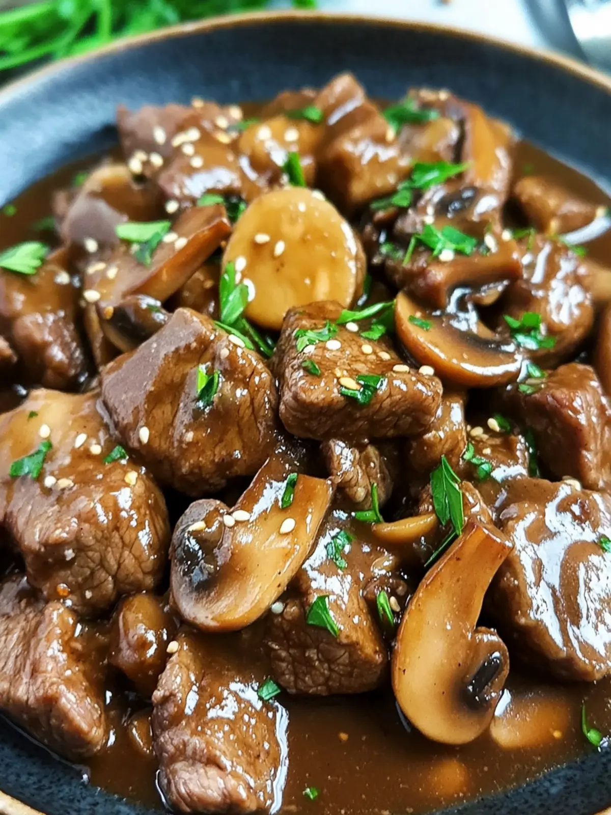 Keto Low Carb Asian Beef Tips with Mushroom Gravy