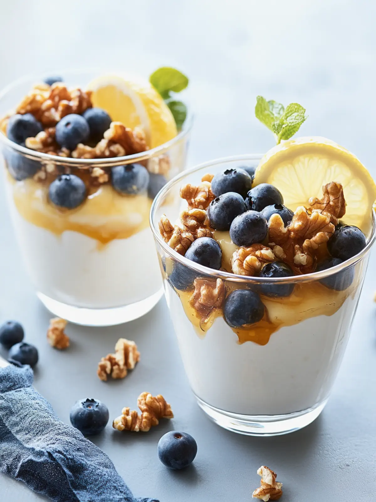 Lemon Yogurt Parfaits with Blueberries & Honey-Glazed Walnuts
