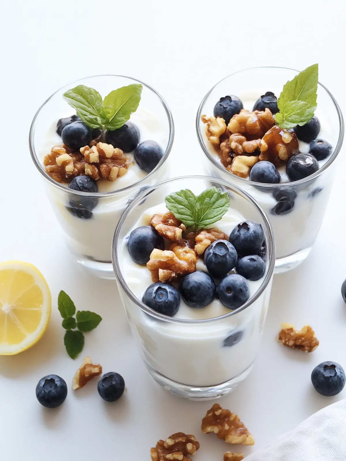 Lemon Yogurt Parfaits with Blueberries & Honey-Glazed Walnuts