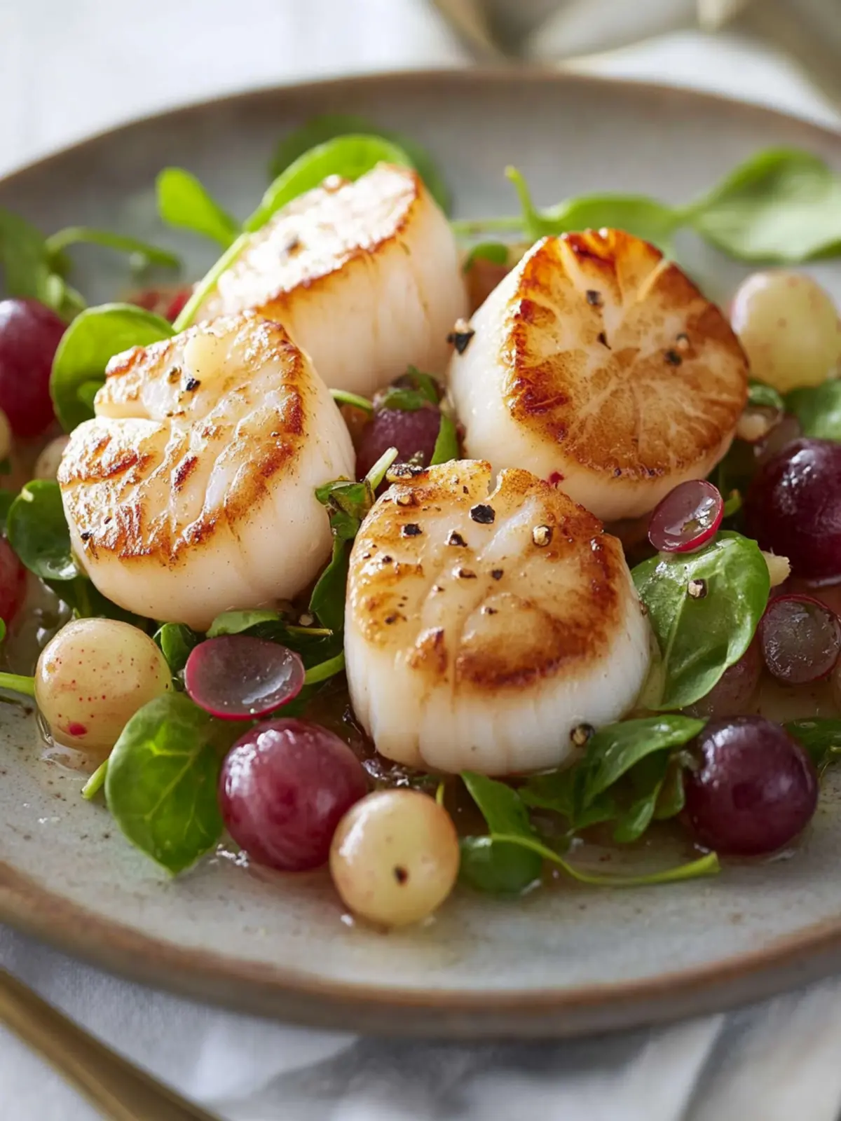 Scallops with Grapes and Watercress