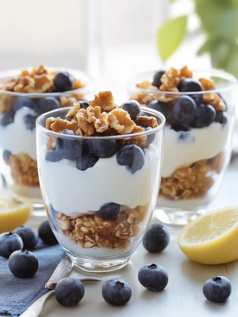 Lemon Yogurt Parfaits with Blueberries & Honey-Glazed Walnuts