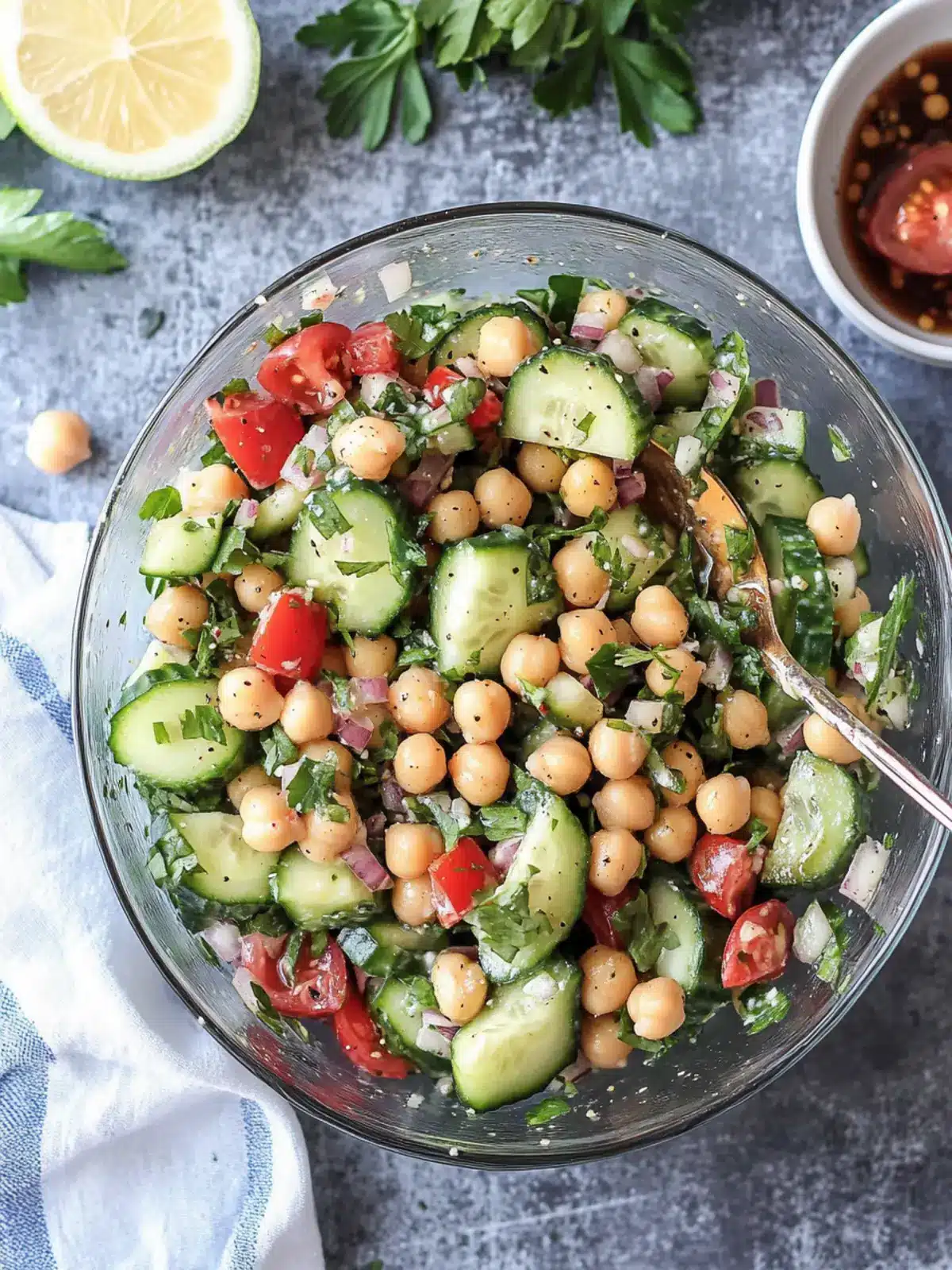 Cucumber Chickpea Salad with Balsamic Tahini Dressing