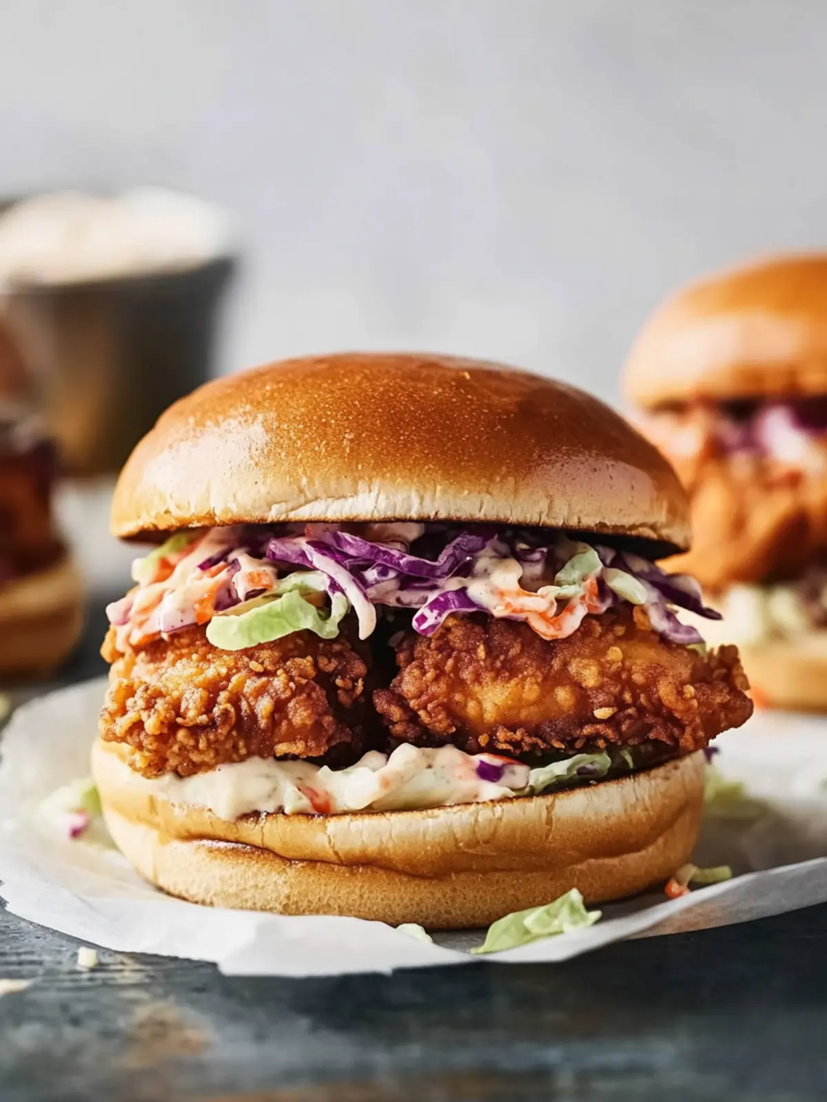 Summertime Fried Chicken Sandwiches with Tangy Slaw