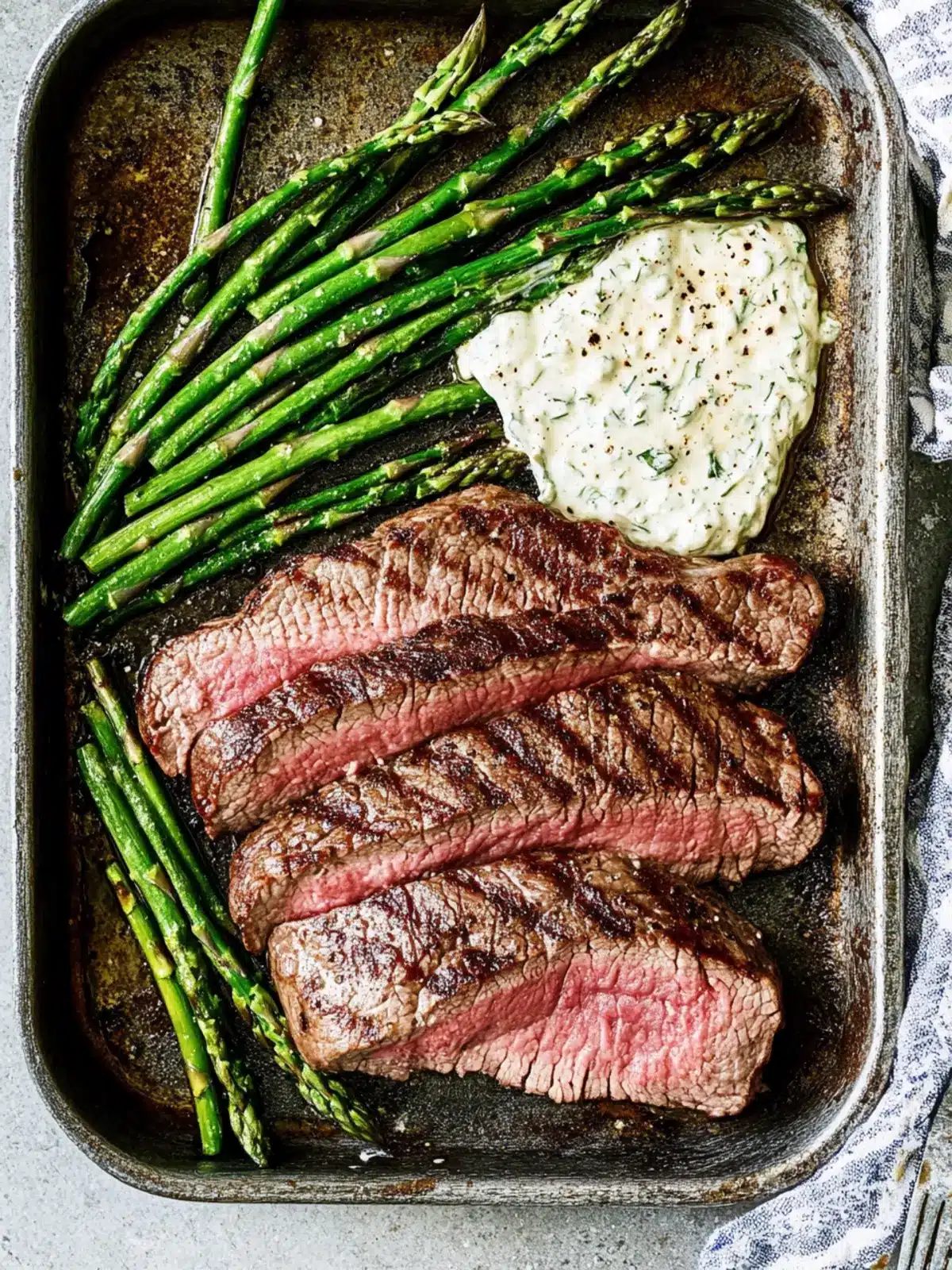 Broiled Steak & Asparagus with Feta Cream Sauce Bliss 2 Broiled Steak & Asparagus with Feta Cream Sauce