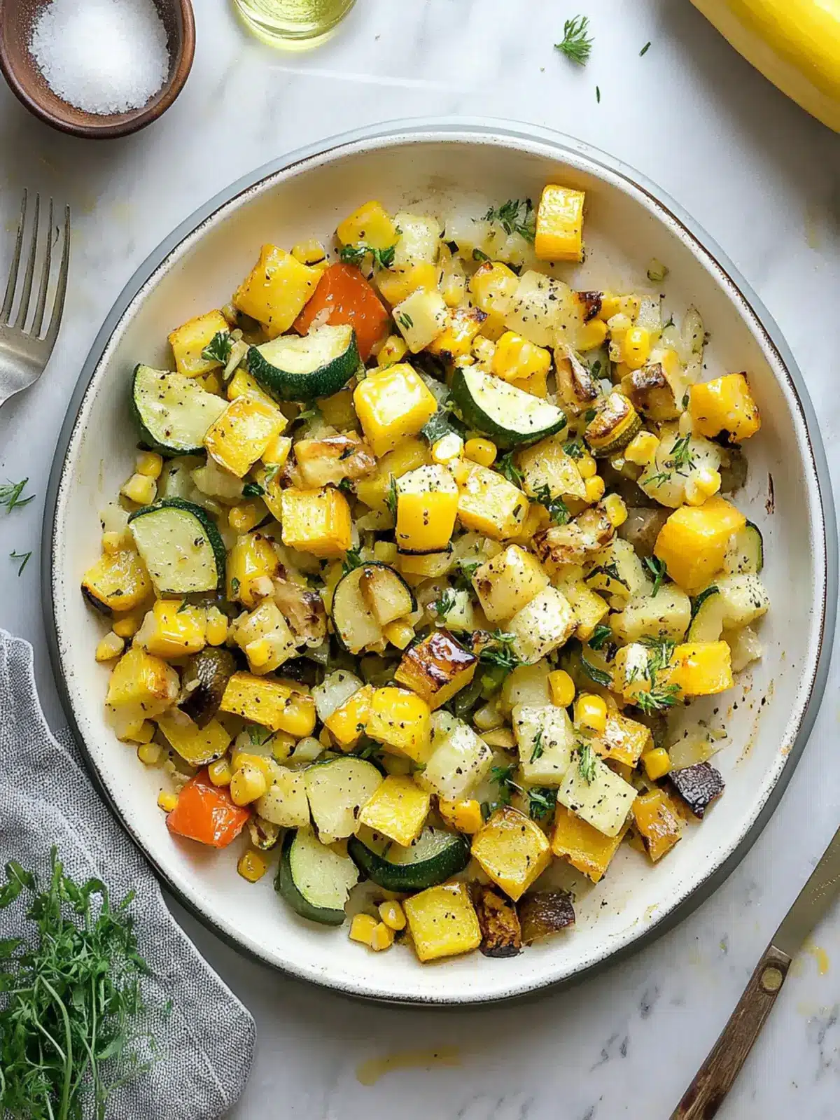 Sheet Pan Sweet Corn Summer Squash Breakfast Hash