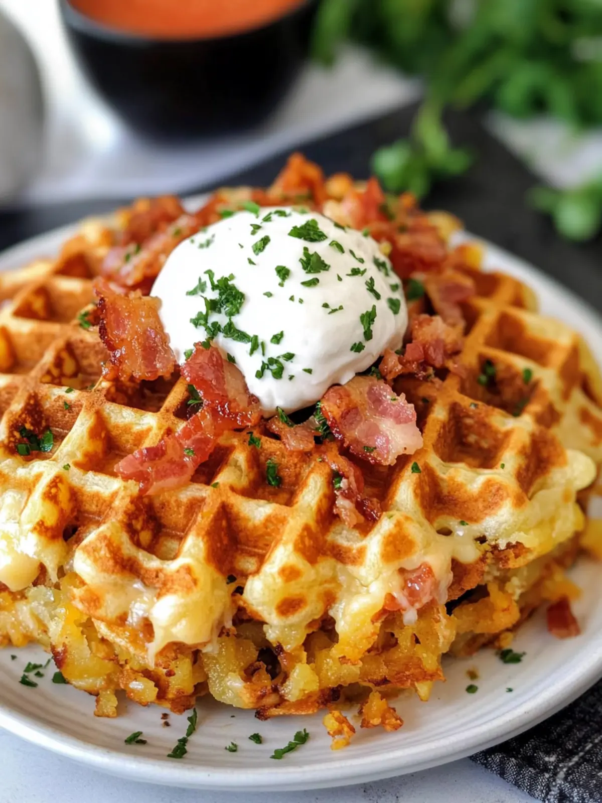 Bacon and Cheese Loaded Hashbrown Waffles for Brunch Bliss 4 Bacon and Cheese Loaded Hashbrown Waffles
