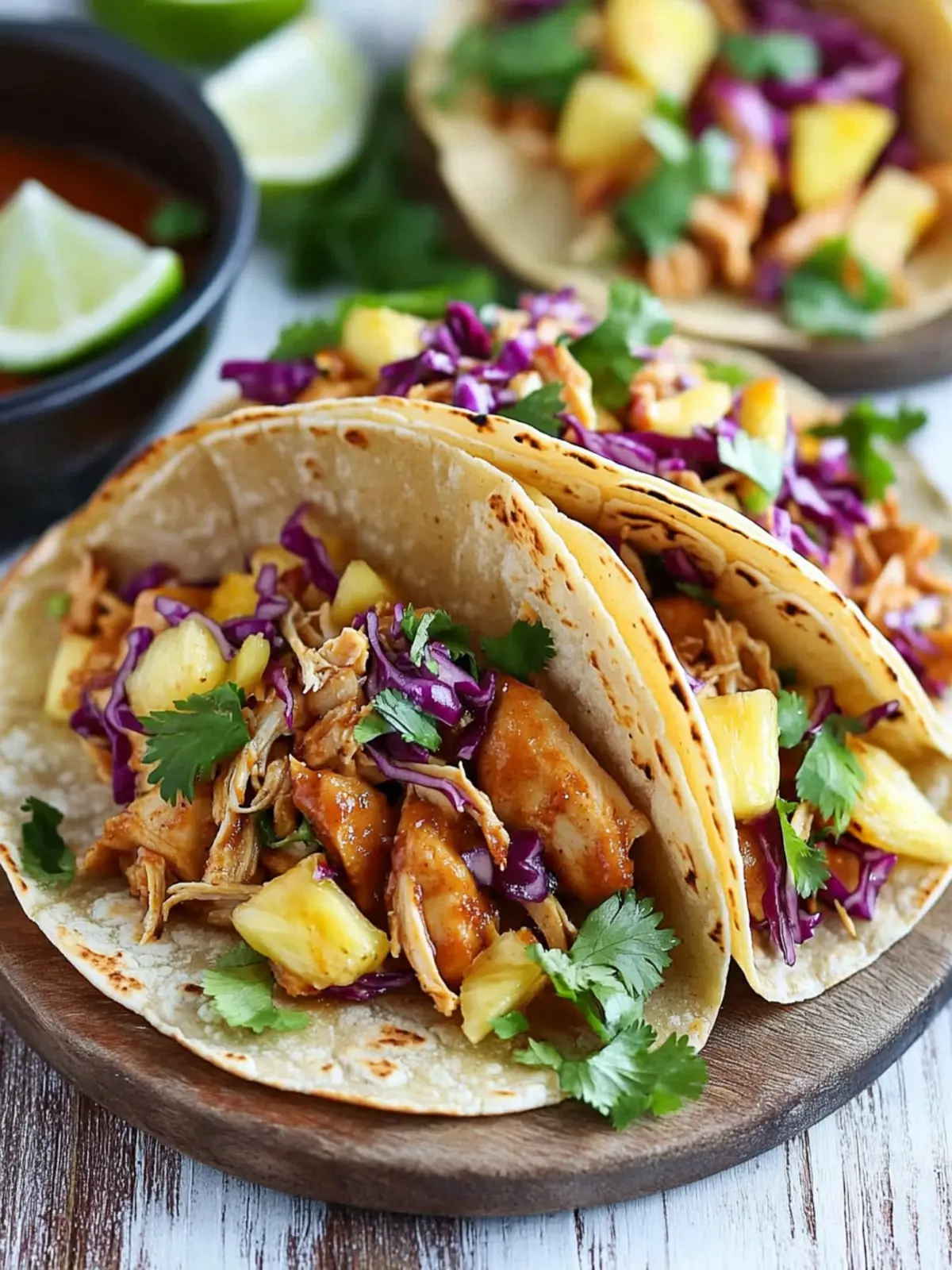 Hawaiian BBQ Chicken Tacos with Pineapple Slaw