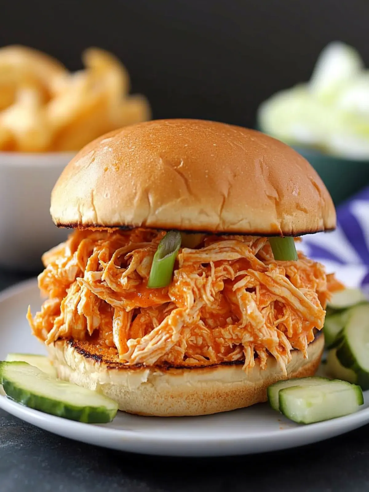 No Cook Shredded Buffalo Chicken Sandwich (with rotisserie chicken)