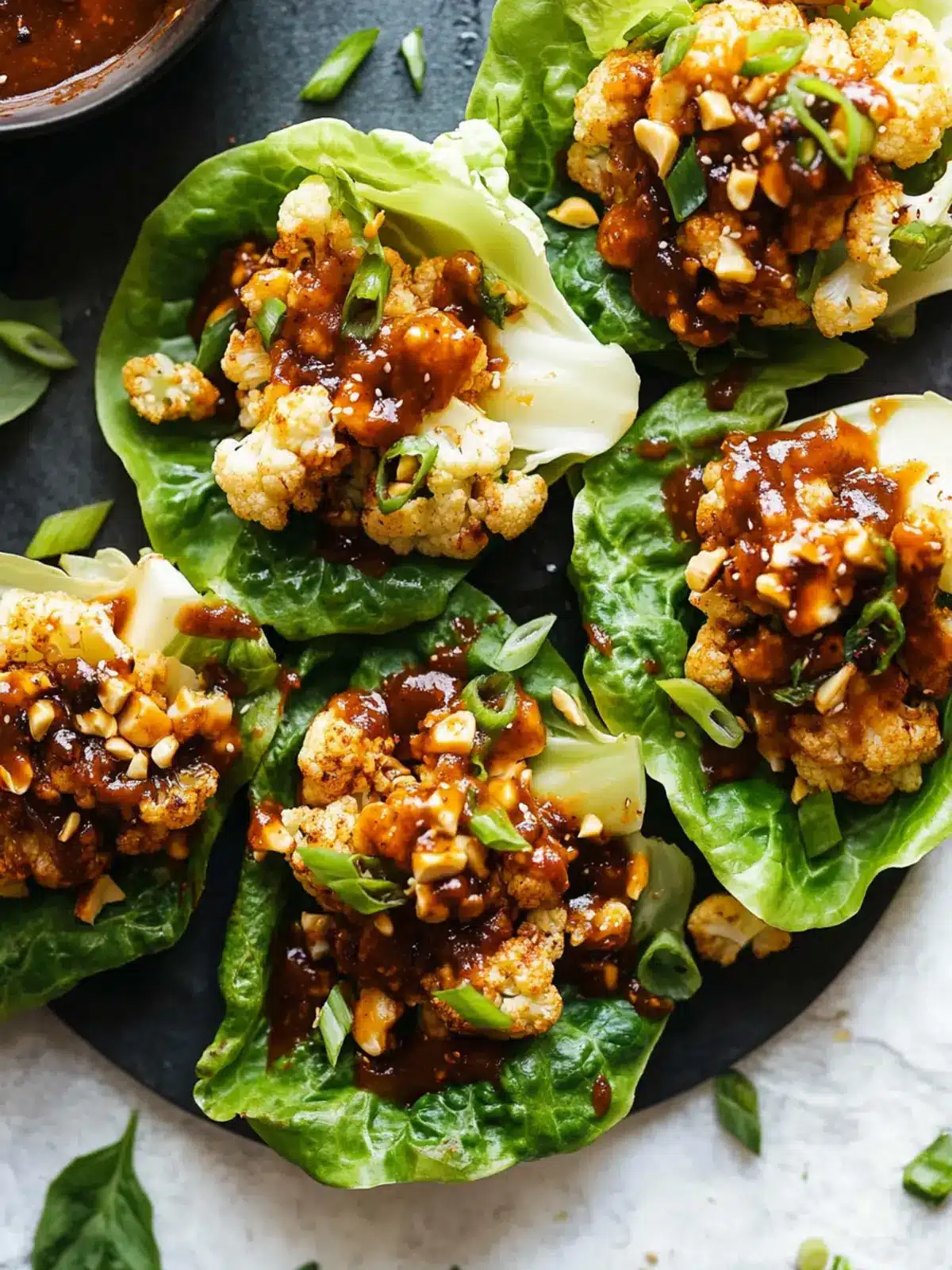Delicious Roasted Cauliflower Lettuce Wraps with Korean BBQ Sauce 2 Roasted Cauliflower Lettuce Wraps with Korean BBQ-Inspired Sauce
