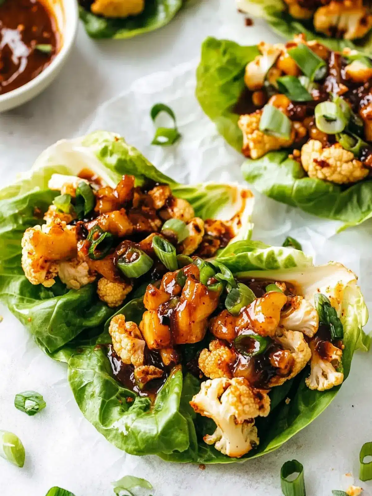 Delicious Roasted Cauliflower Lettuce Wraps with Korean BBQ Sauce 4 Roasted Cauliflower Lettuce Wraps with Korean BBQ-Inspired Sauce