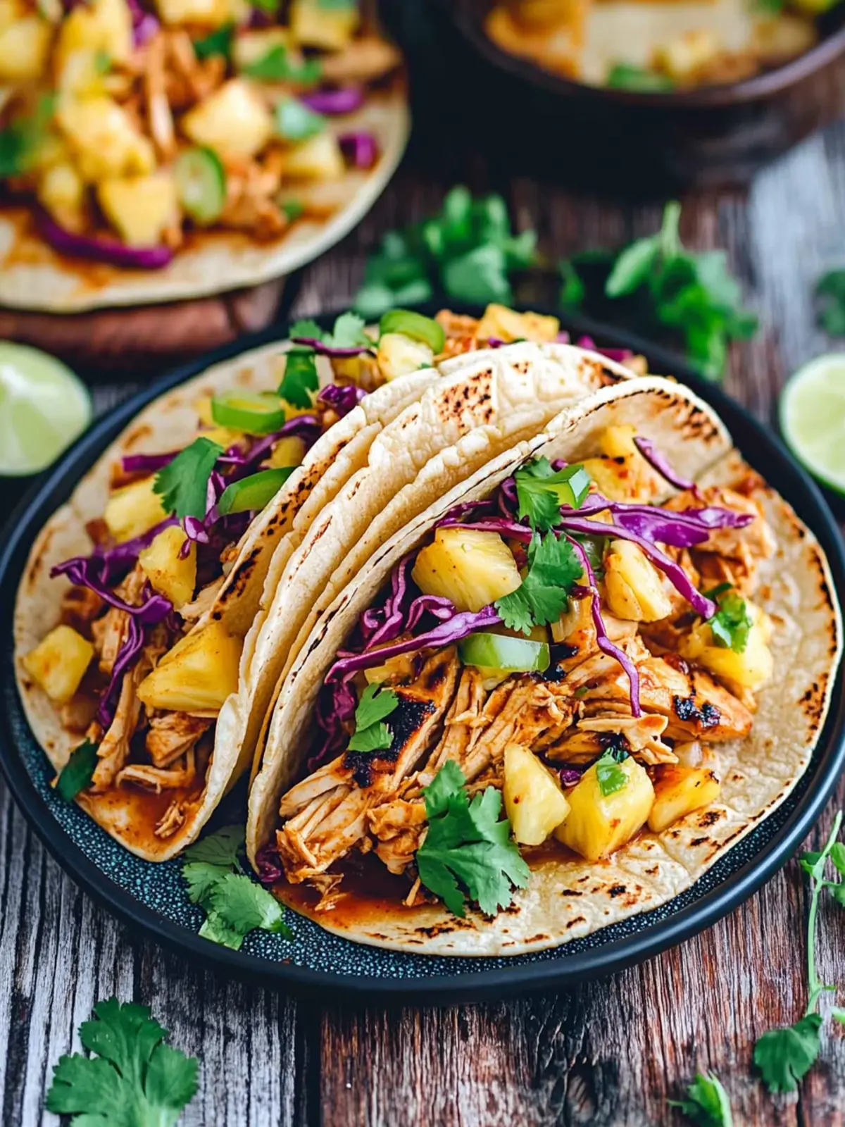 Hawaiian BBQ Chicken Tacos with Pineapple Slaw