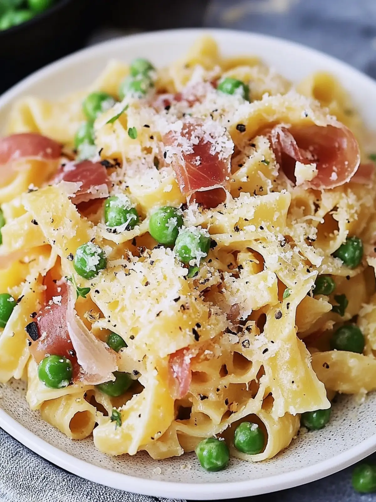 Creamy Prosciutto Pasta with Peas and Parmesan Cheese Bliss 3 Prosciutto Pasta with Peas and Parmesan Cheese