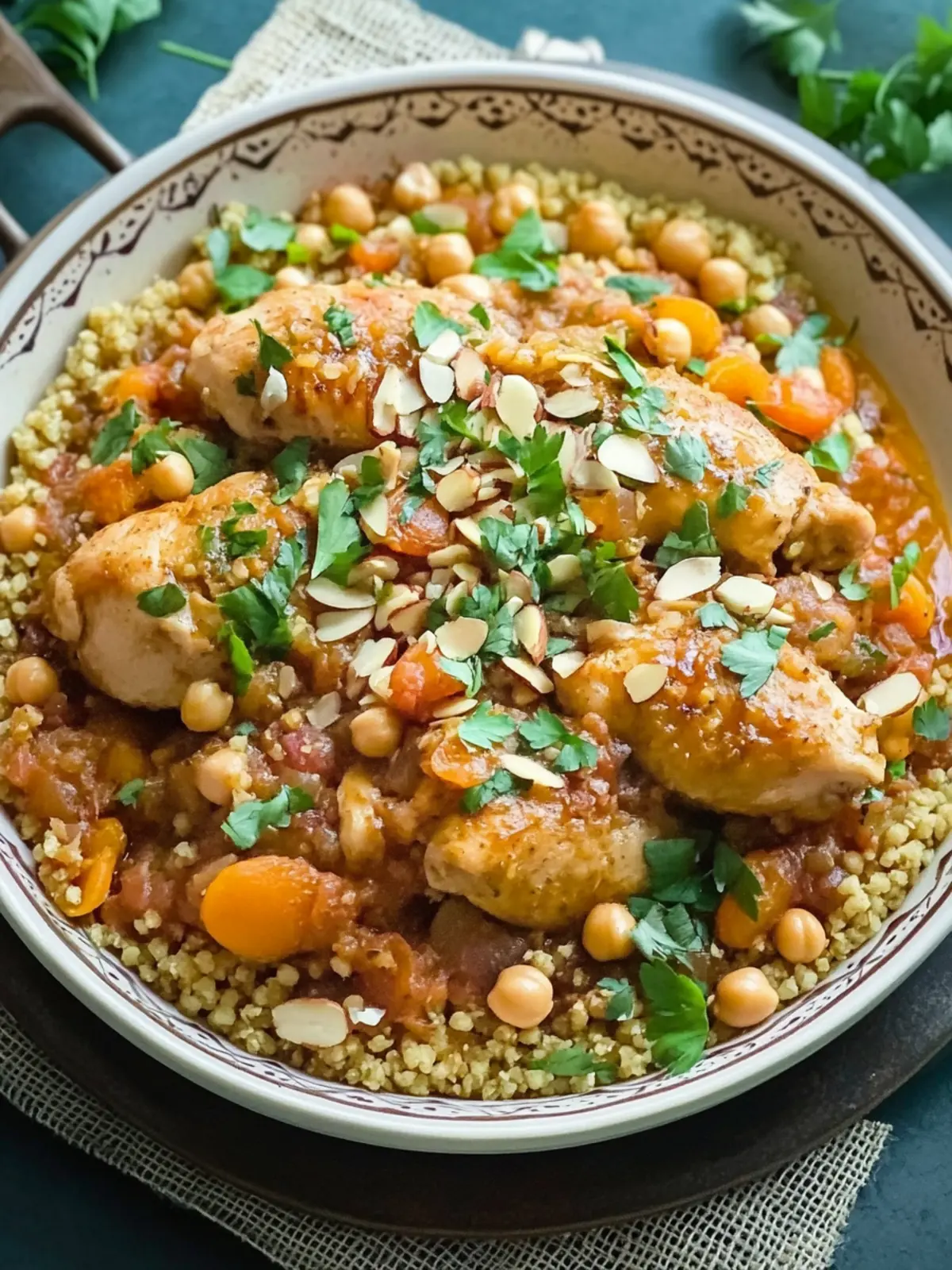 Savory Chicken Tagine with Apricots, Almonds & Chickpeas Delight 2 Chicken Tagine with Apricots, Almonds & Chickpeas