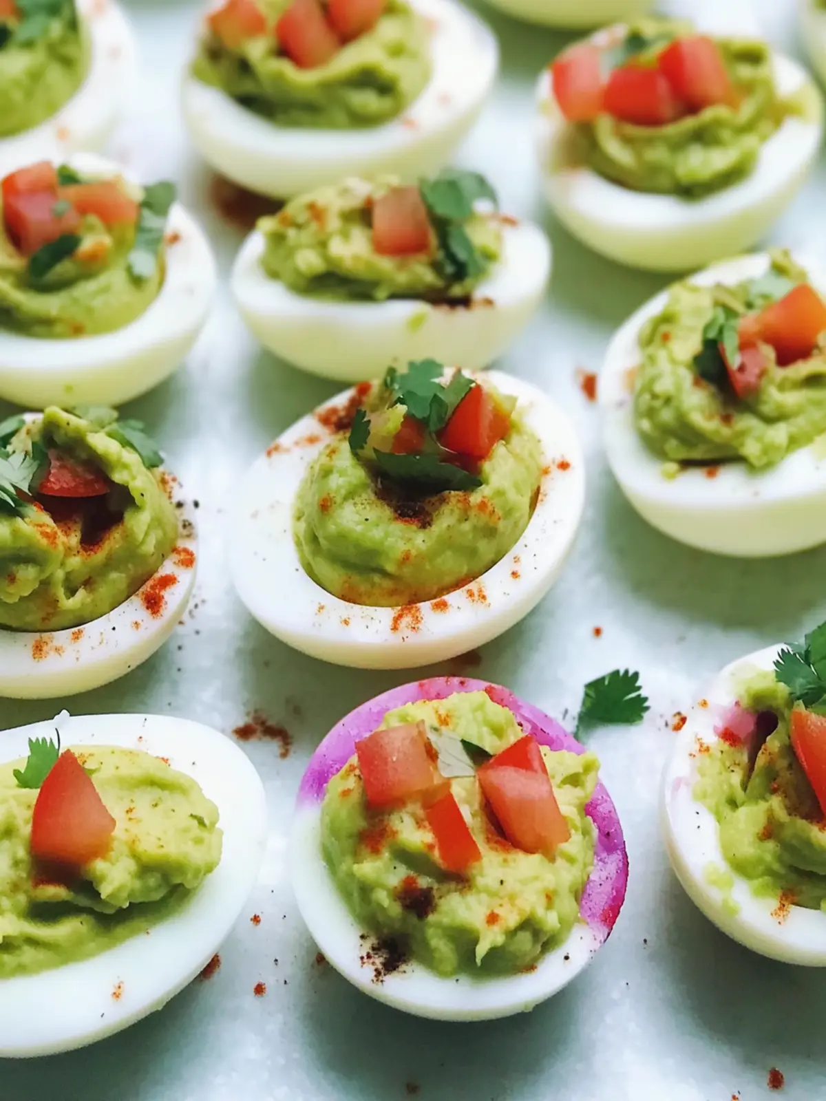 Rainbow Guacamole Deviled Eggs
