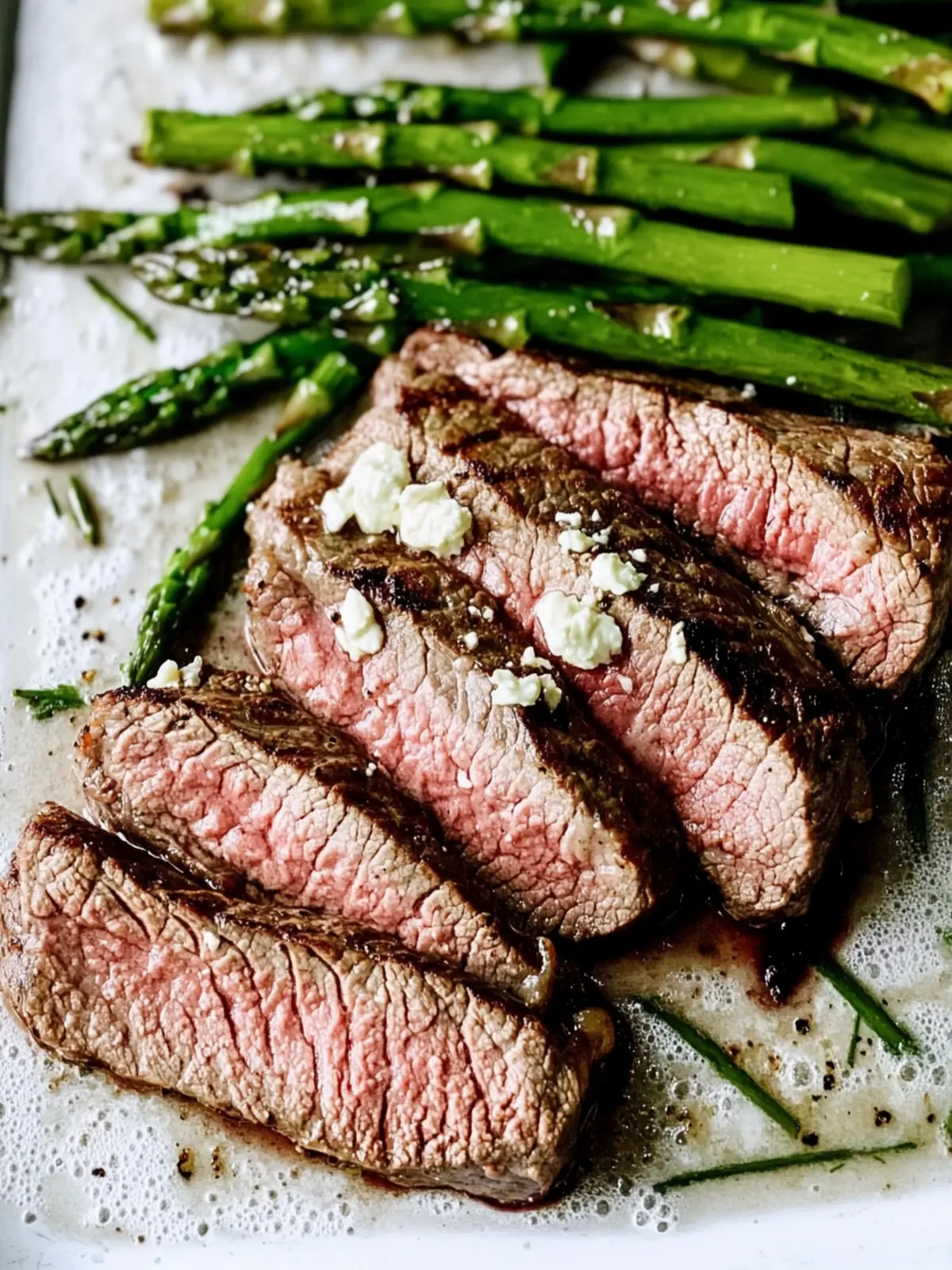 Broiled Steak & Asparagus with Feta Cream Sauce Bliss 3 Broiled Steak & Asparagus with Feta Cream Sauce