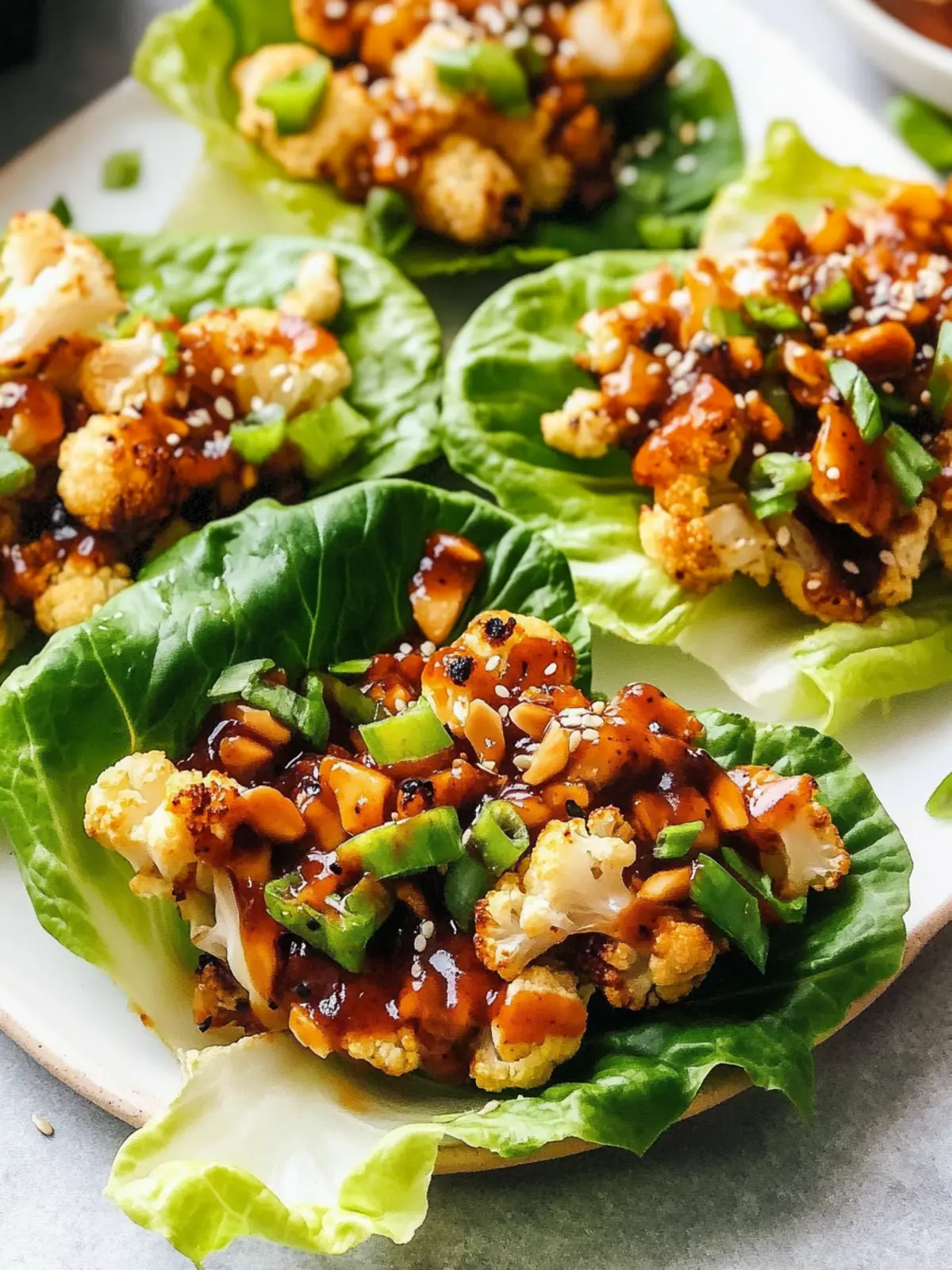 Delicious Roasted Cauliflower Lettuce Wraps with Korean BBQ Sauce 3 Roasted Cauliflower Lettuce Wraps with Korean BBQ-Inspired Sauce