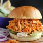 No Cook Shredded Buffalo Chicken Sandwich (with rotisserie chicken)