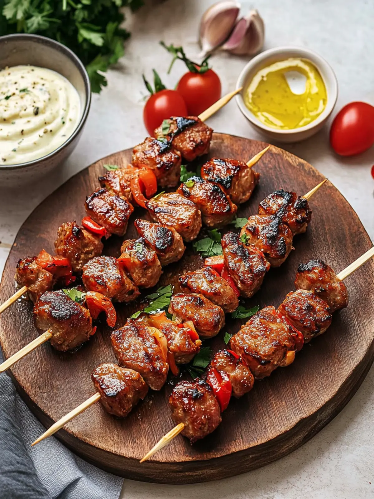 Marinated Pork Skewers with Garlic Aioli