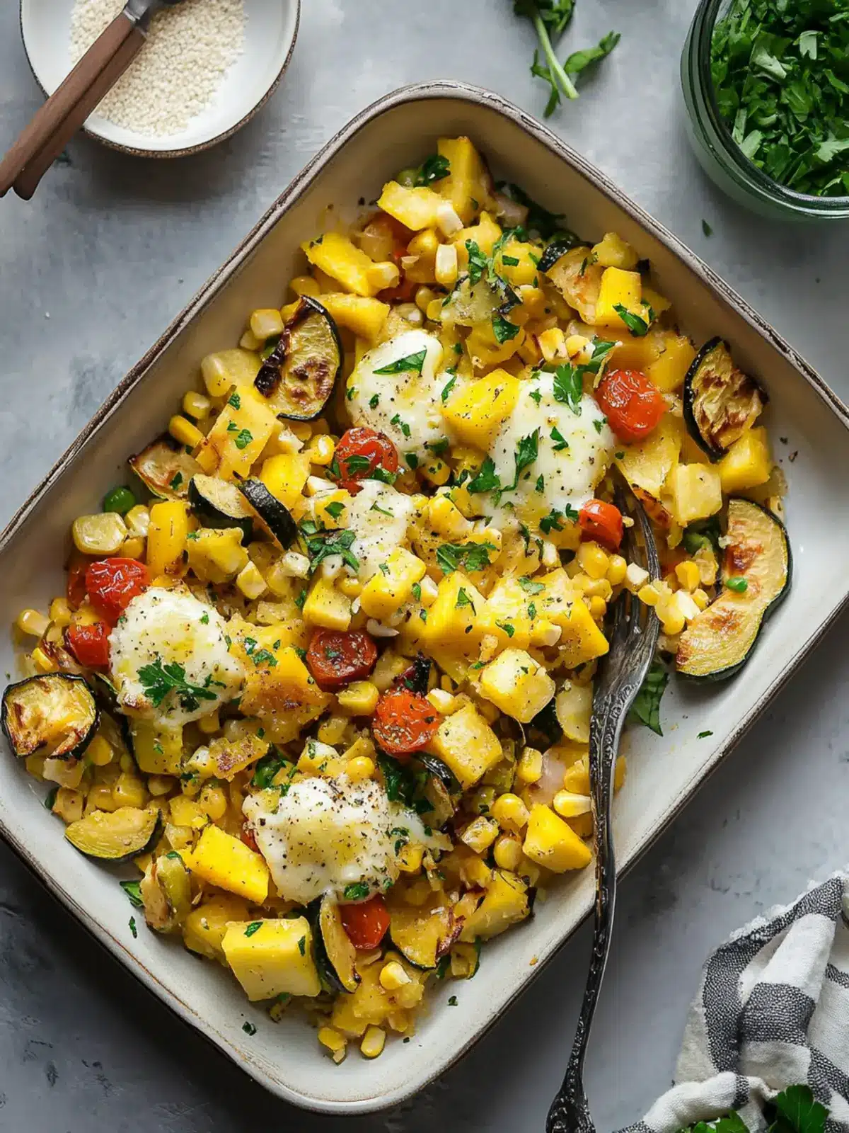Sheet Pan Sweet Corn Summer Squash Breakfast Hash