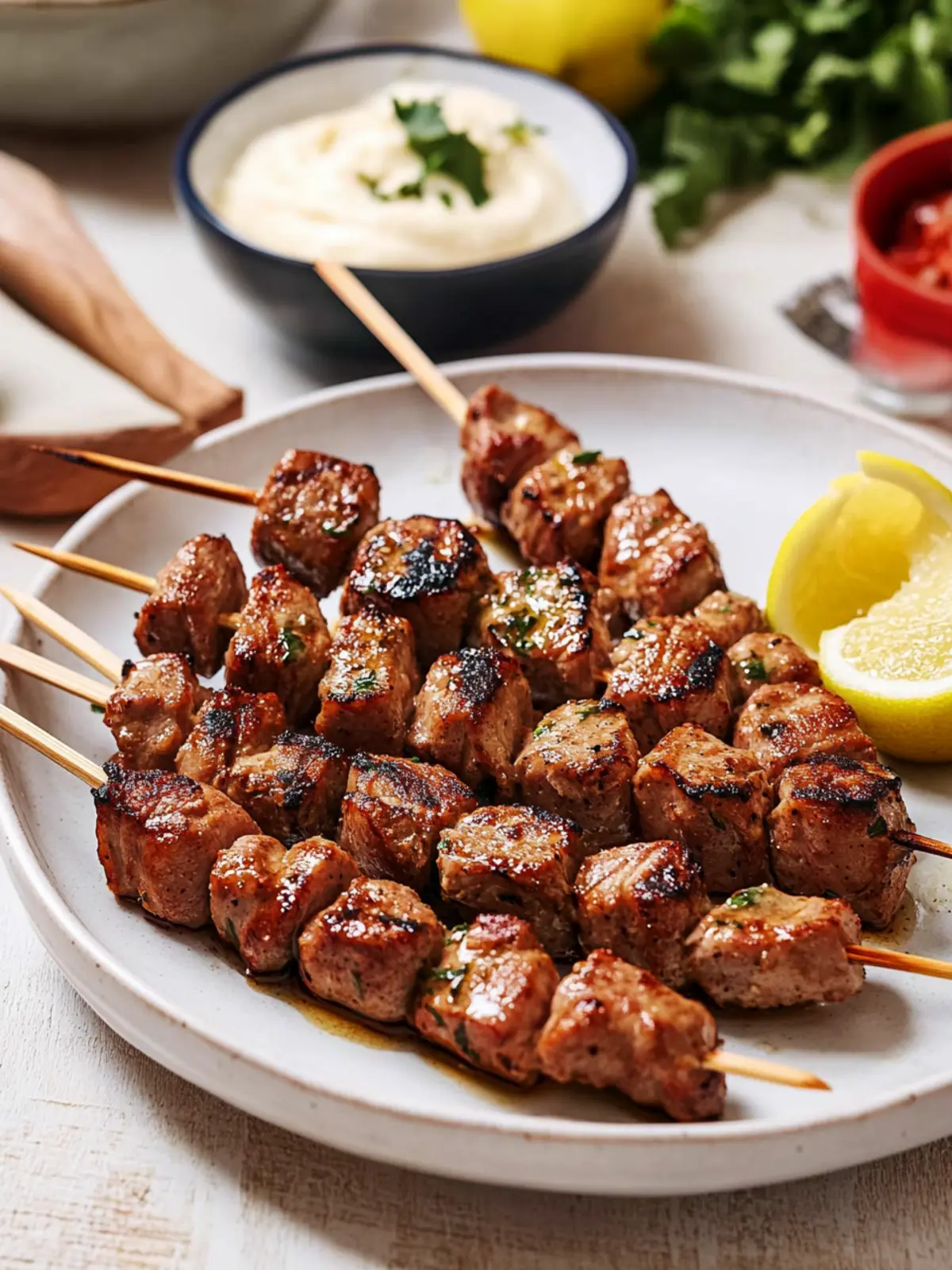 Marinated Pork Skewers with Garlic Aioli